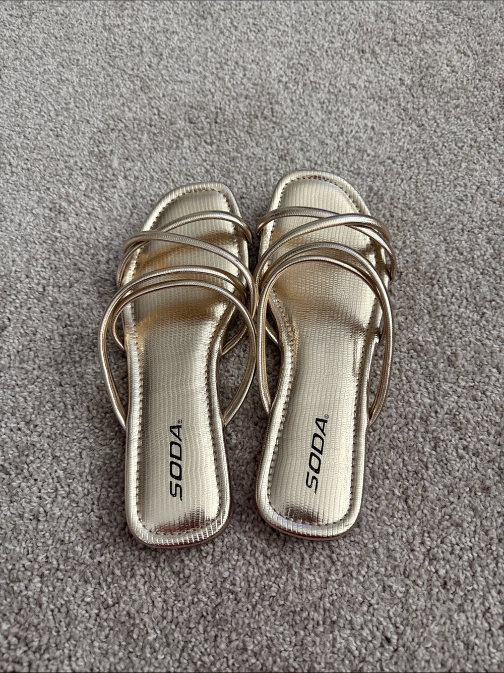 Soda Metallic Gold Strappy Square-Toe Slide Sandals - Picture 3 of 4